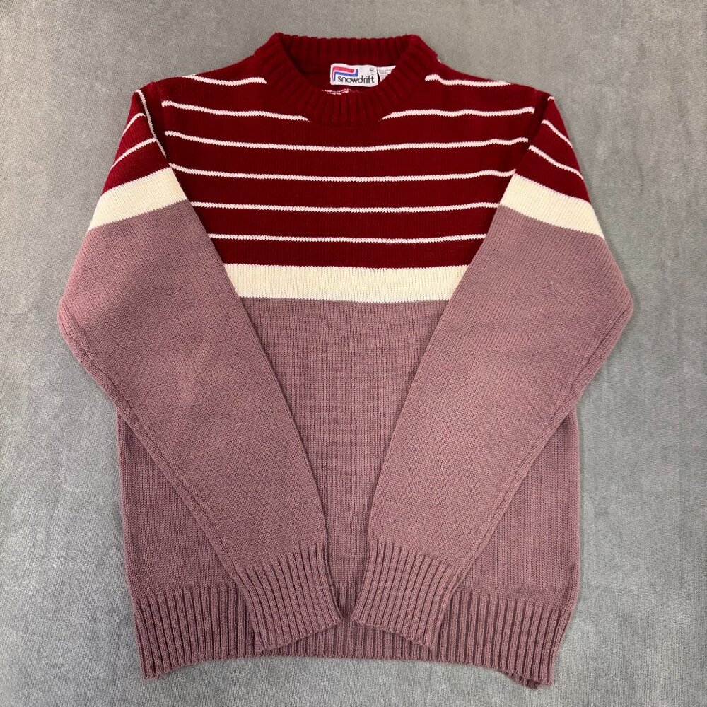 Vintage Snowdrift Striped Crewneck Red Knit Sweater M